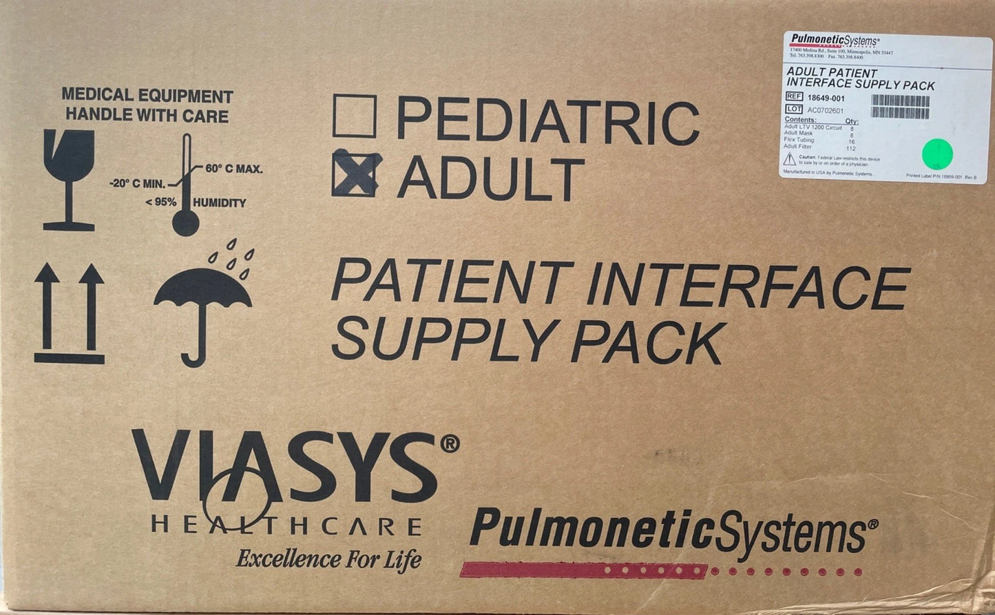 VIASYS Adult Patient Interface Supply Pack REF 18649-001