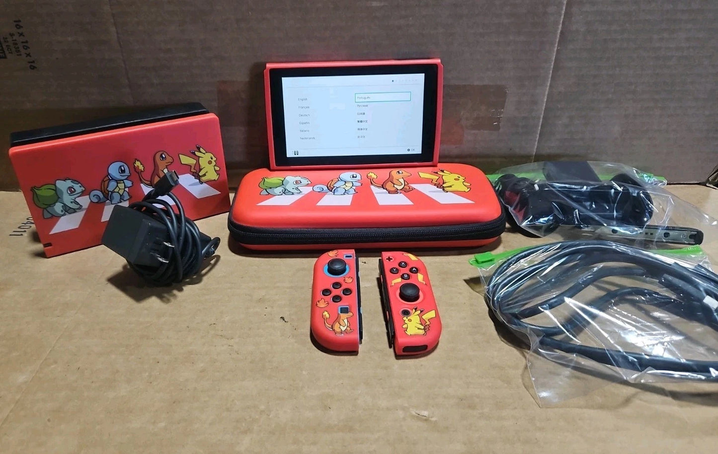 Nintendo Switch Console HAC-001 Neon Red/Blue Controllers Pokemon Themed Cases