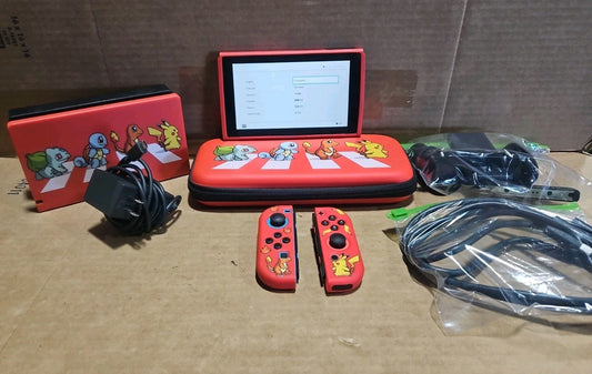 Nintendo Switch Console HAC-001 Neon Red/Blue Controllers Pokemon Themed Cases