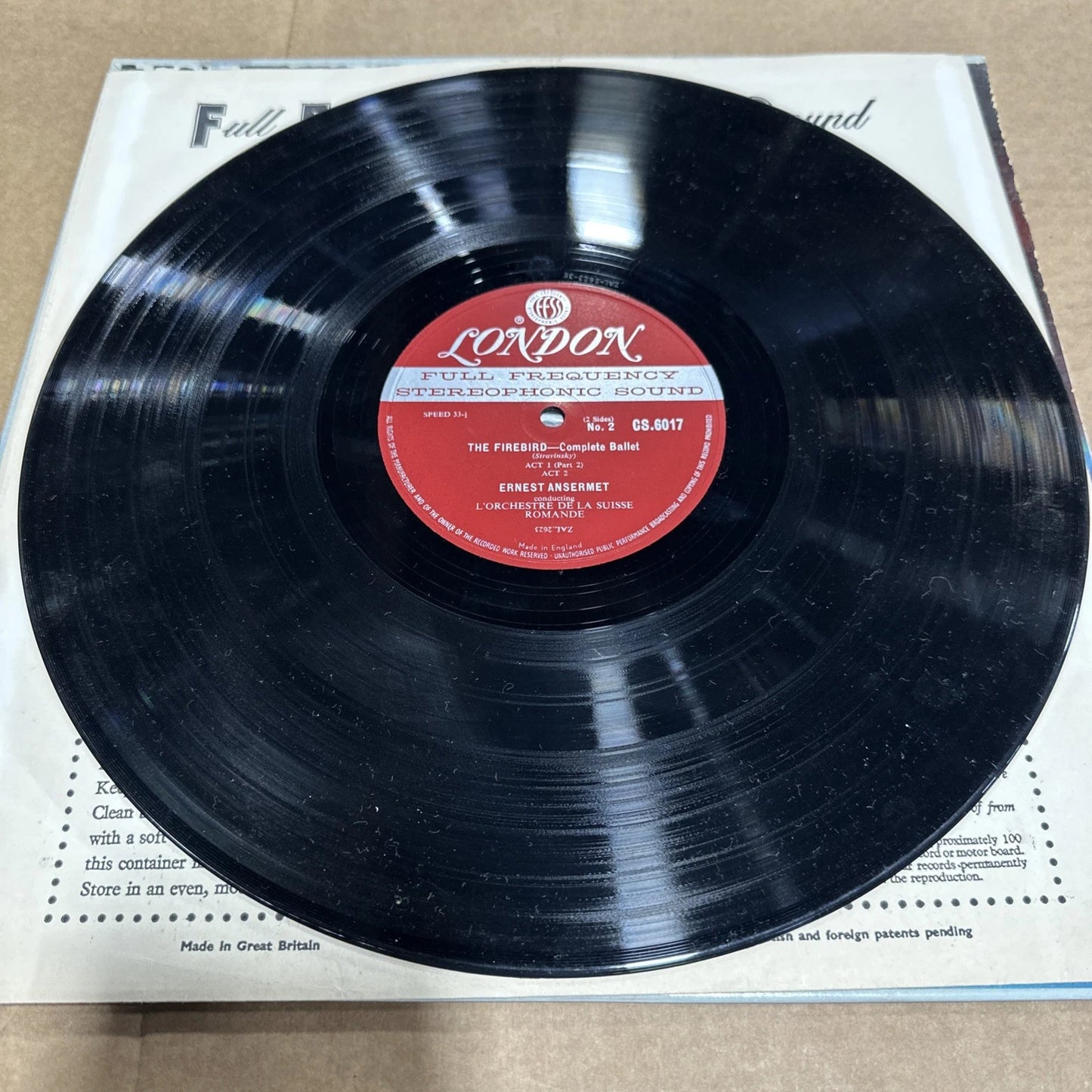LONDON CS 6017 STRAVINSKY The Firebird ANSERMET 1958 Vinyl LP Ballet Blue Back