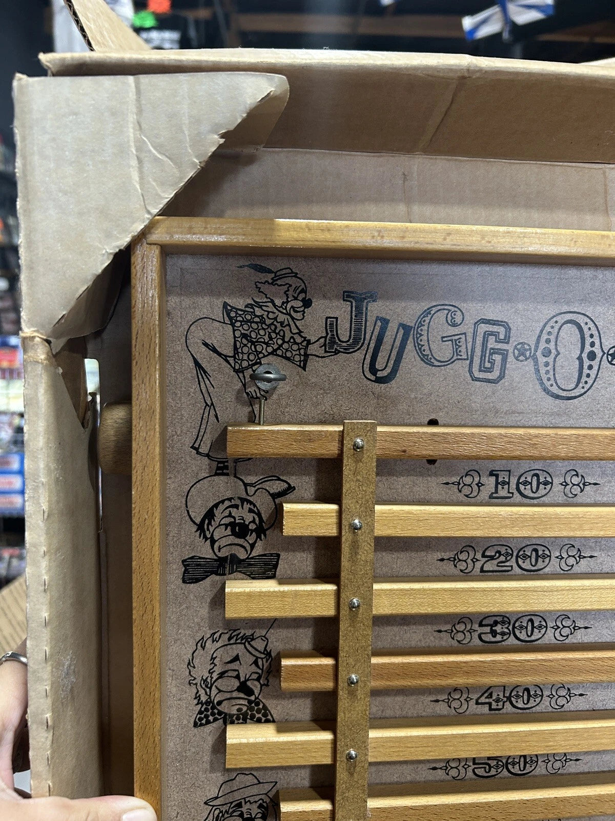 Vintage Wood Jugg-O-Lette Balancing Clown Marble Game With Original Box