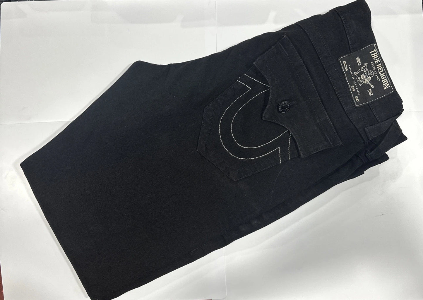 True Religion Jeans Mens size 36x32 Ricky Flap SN Relaxed Straight Black Denim