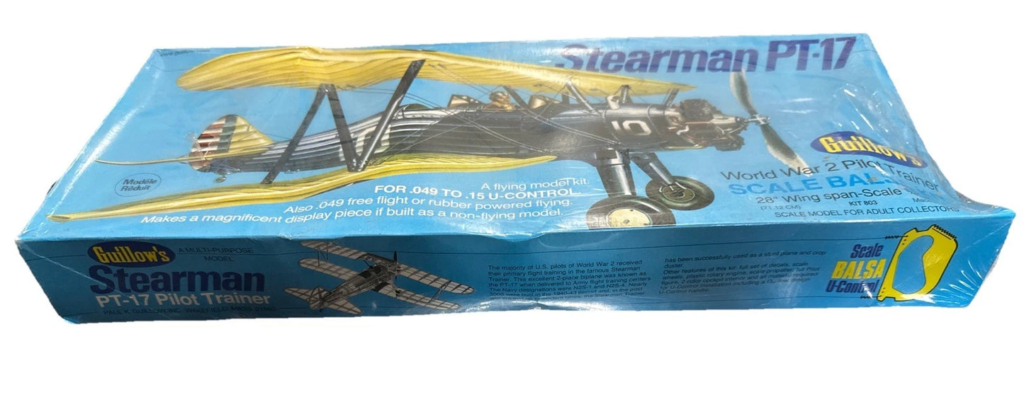 Guillows Stearman PT-17 WW2 Pilot Trainer Balsa Model Airplane Kit 803 Sealed