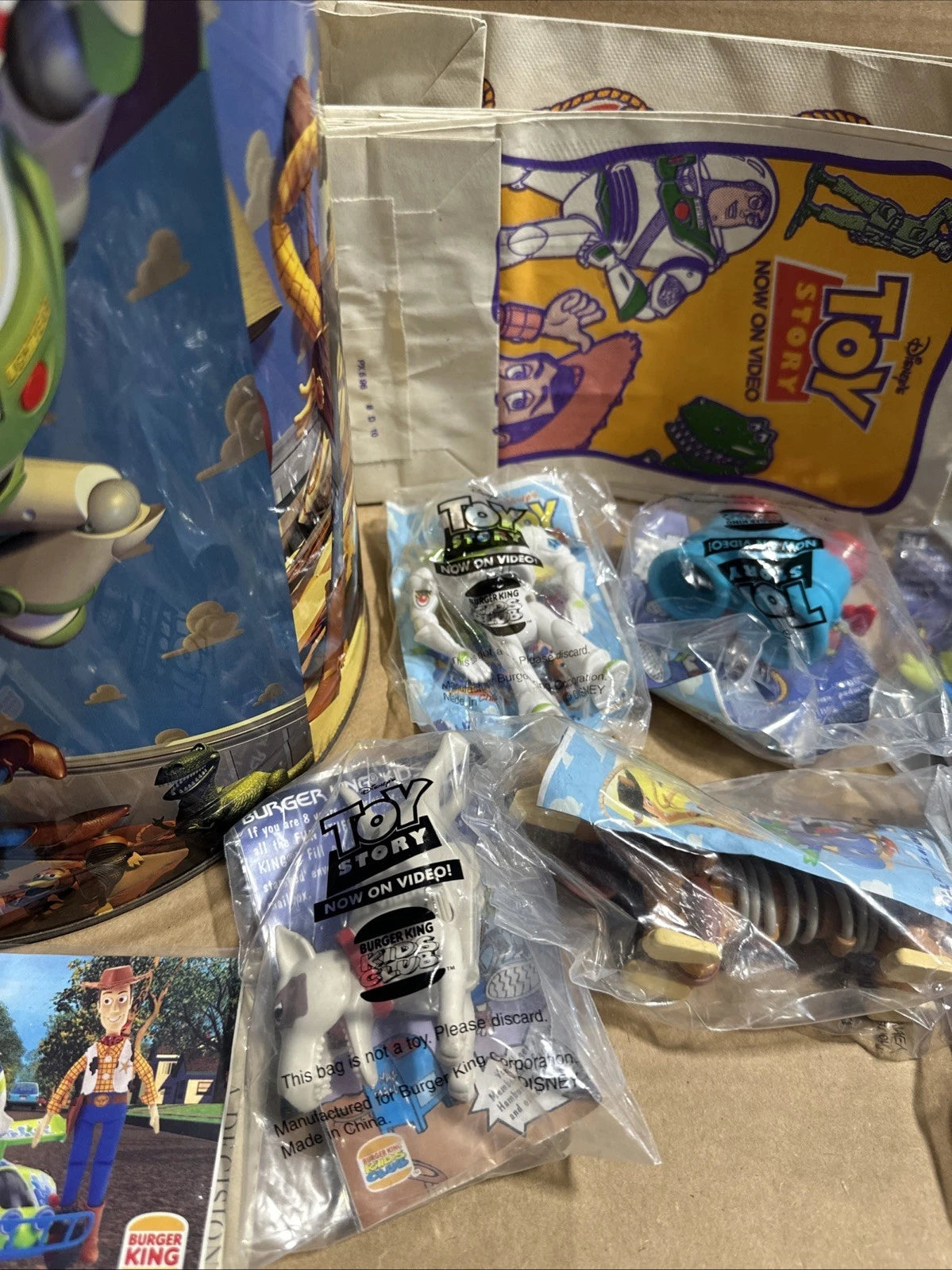 Vintage Disney Pixar Toy Lot - Large 11.5" Toy Story Tin w/ Various Collectibles