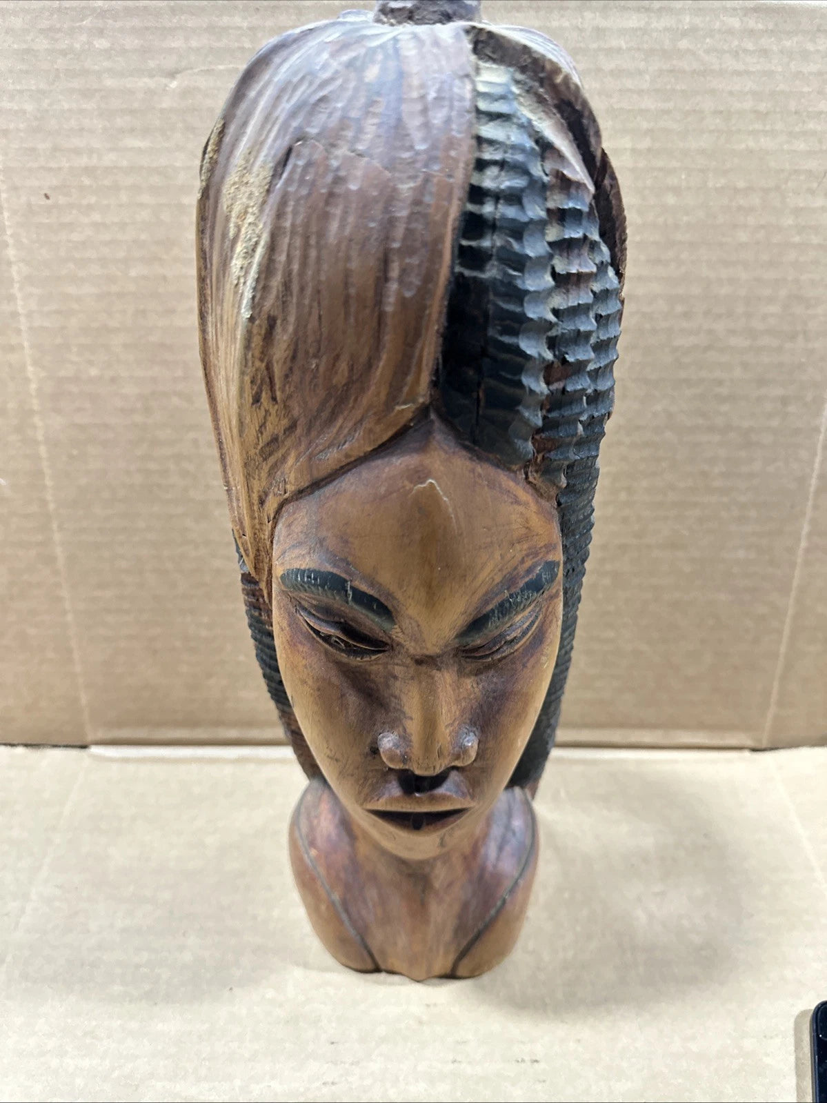 One Of A Kind Wood Carving Bust Of Woman In Corn Shape