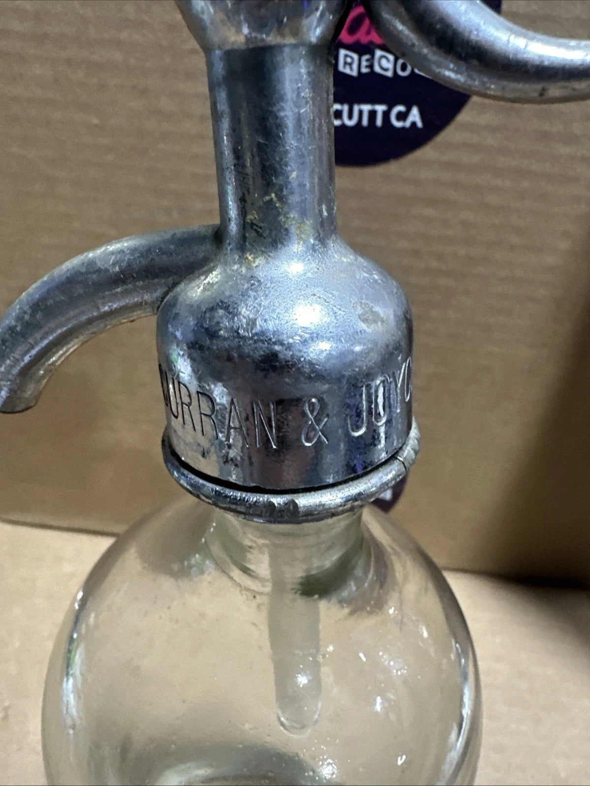 Vintage Pure Spring Soda Water Curran & Joyce CO. Glass Soda Water Siphon Bottle