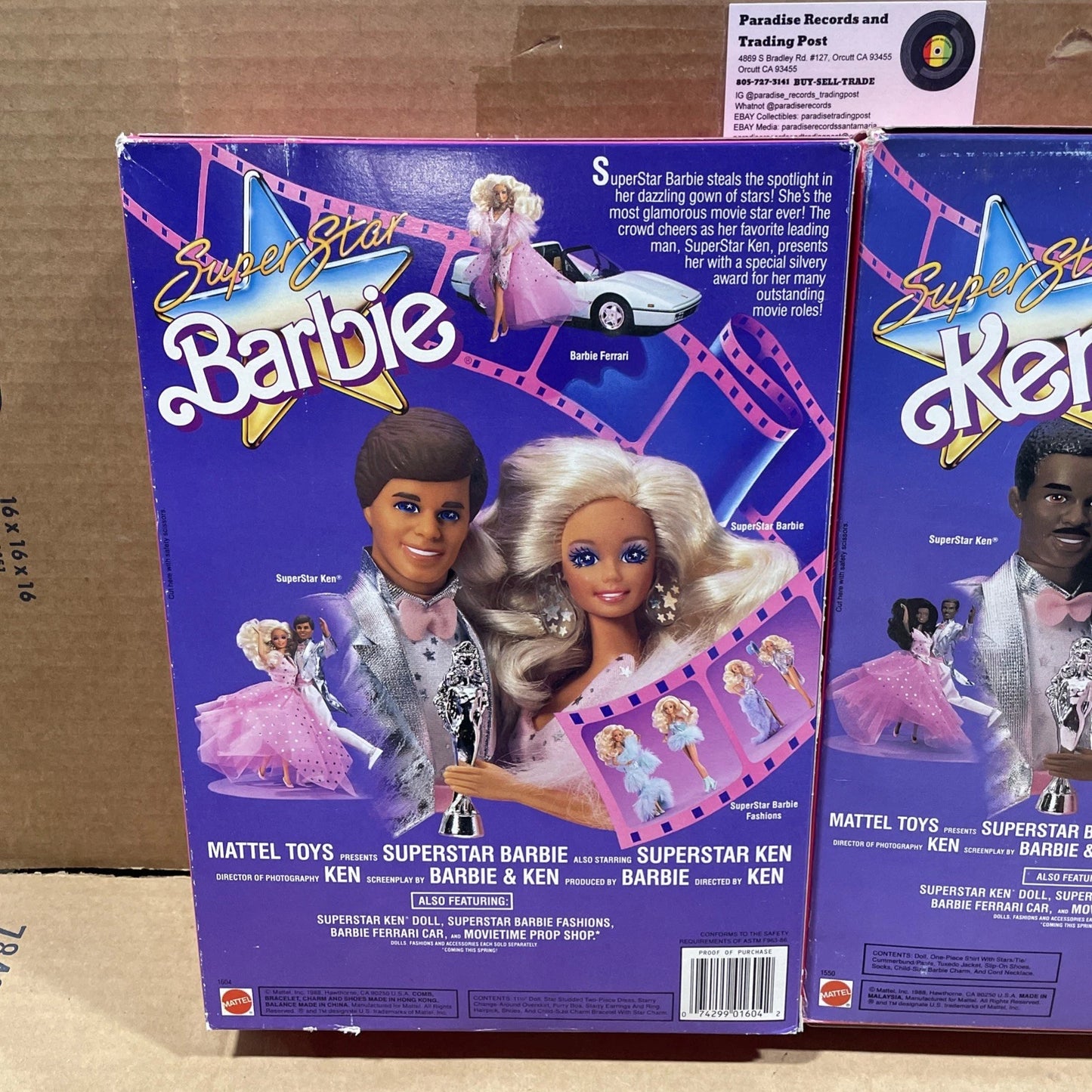 Vintage Super Star Barbie Ken 1550 1605 Mattel Movie Star Black 1988 80s NIB