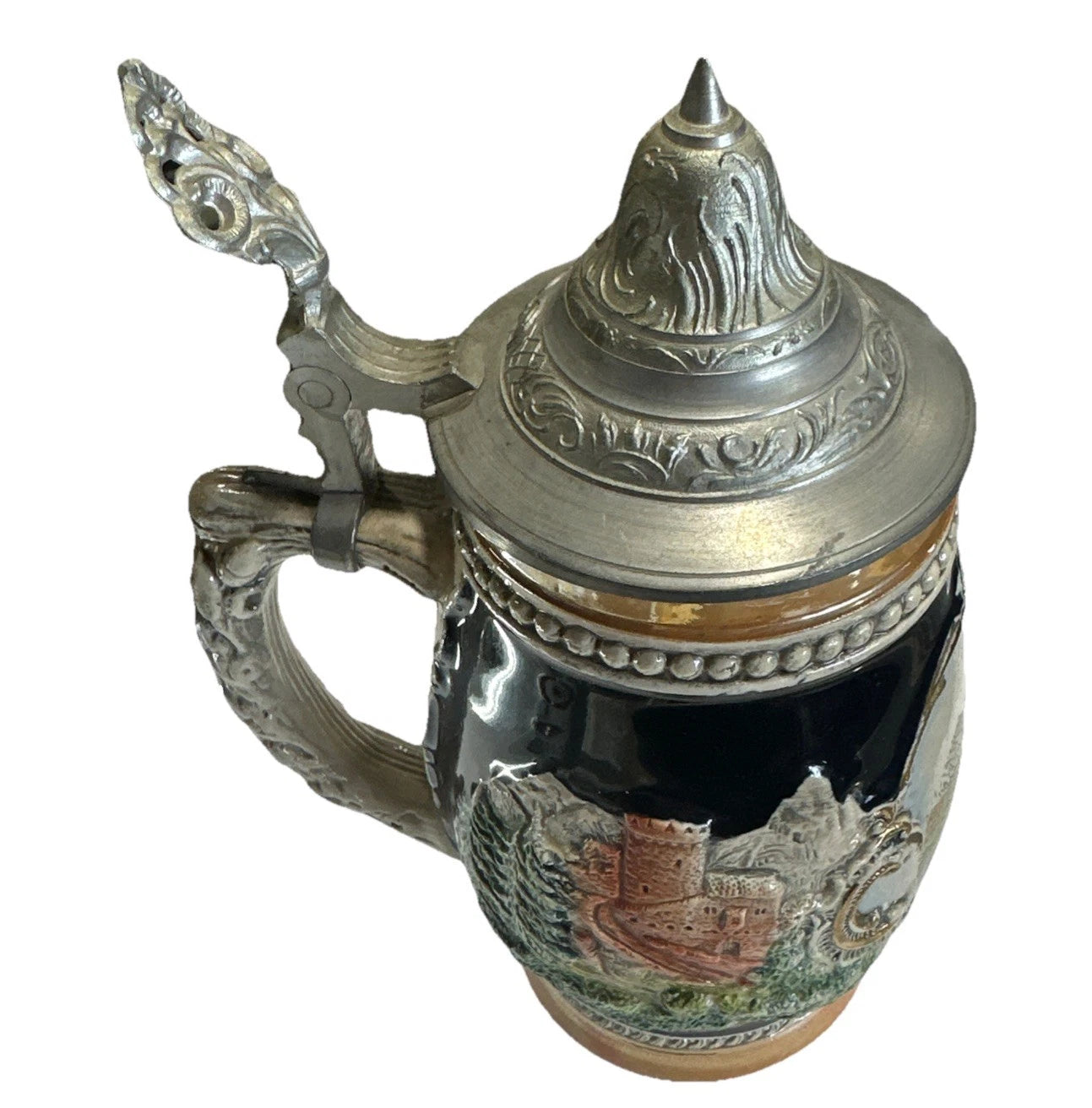 VTG Original King Lidded GROSSGLOCKNER 7” Beer Stein Germany Hand Painted 715