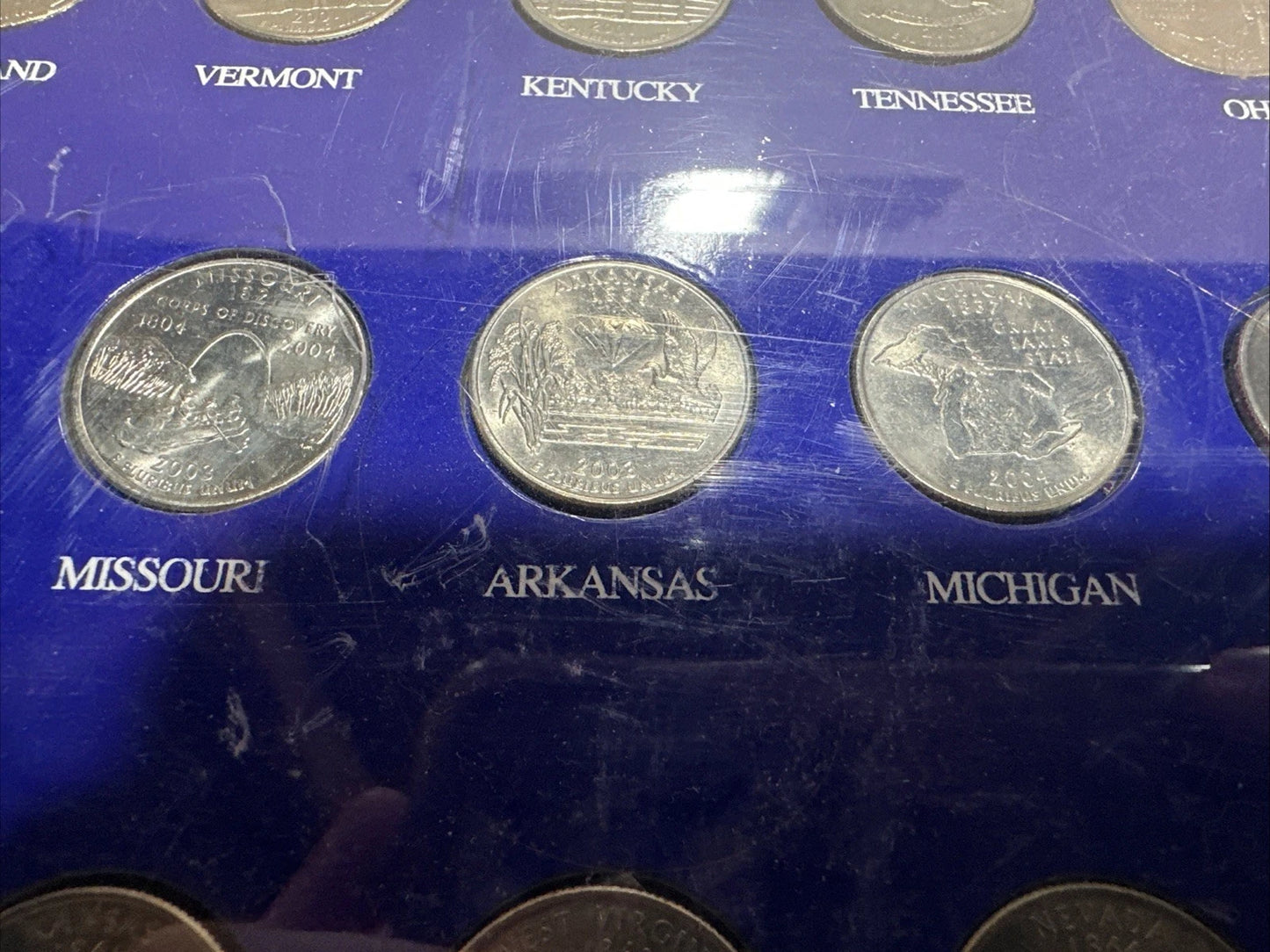 50 State Quarter Collectors Showcase Wood Grain Coin Display Frame with Quarters