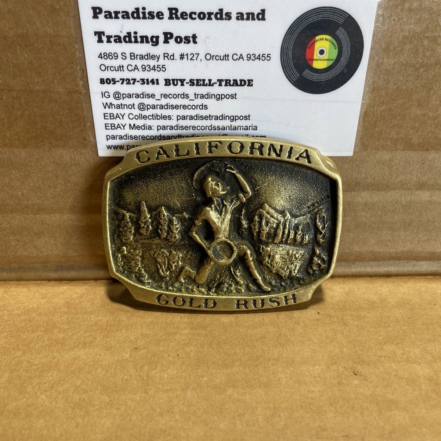 VINTAGE CALIFORNIA STATE GOLD RUSH SOLID BRASS BELT BUCKLE