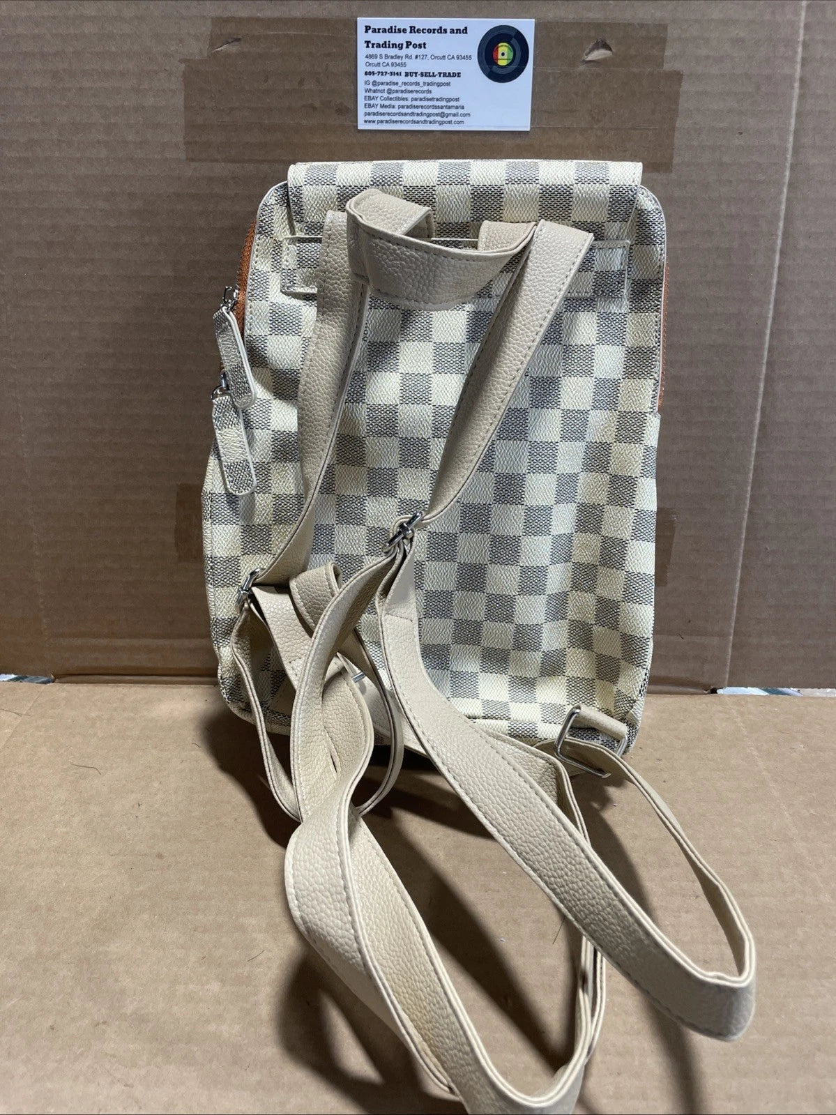 Checkered Backpack Beige Unbranded