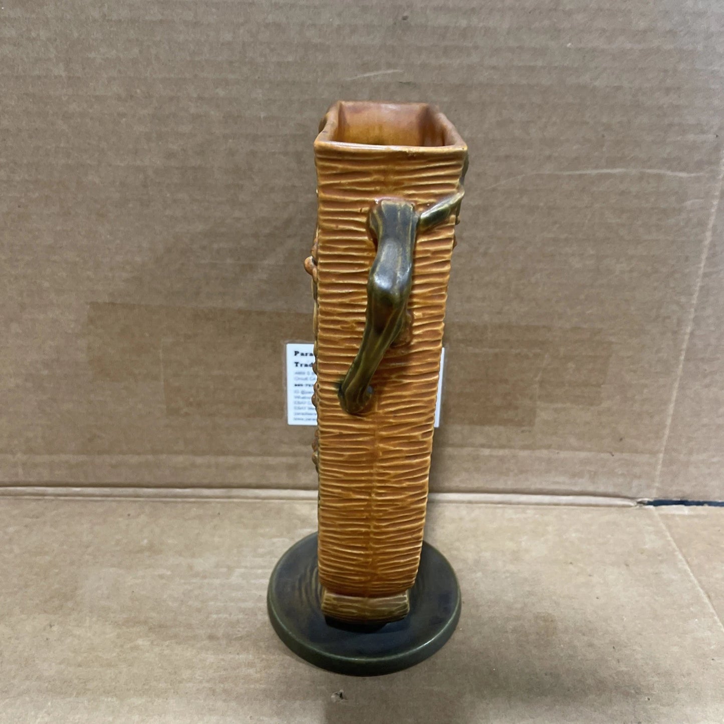 Roseville Art Pottery Square Vase 36-9” Bushberry Brown