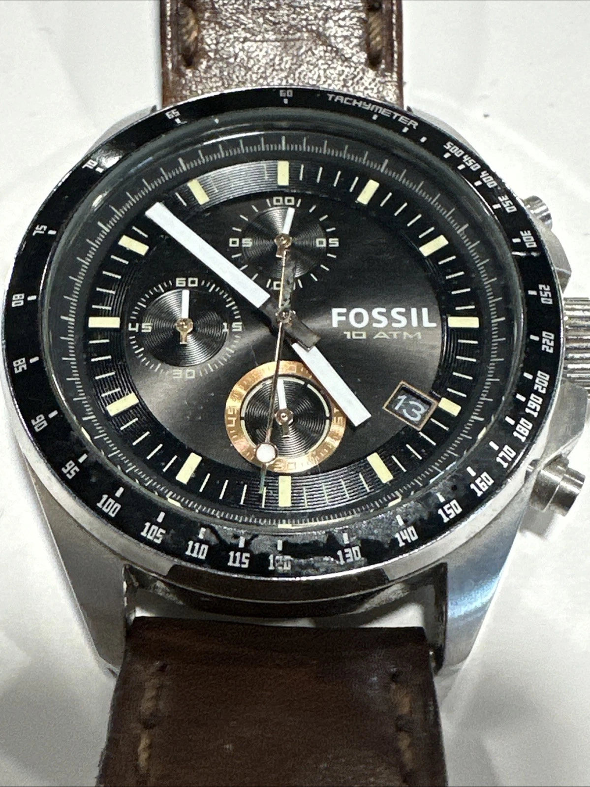 Fossil Decker Chronograph Mens Watch 44mm Black Dial Date DE-2017 Needs Battery