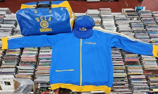 VINTAGE UCLA BRUINS LEATHER BAG WITH JACKET LARGE & HAT RARE