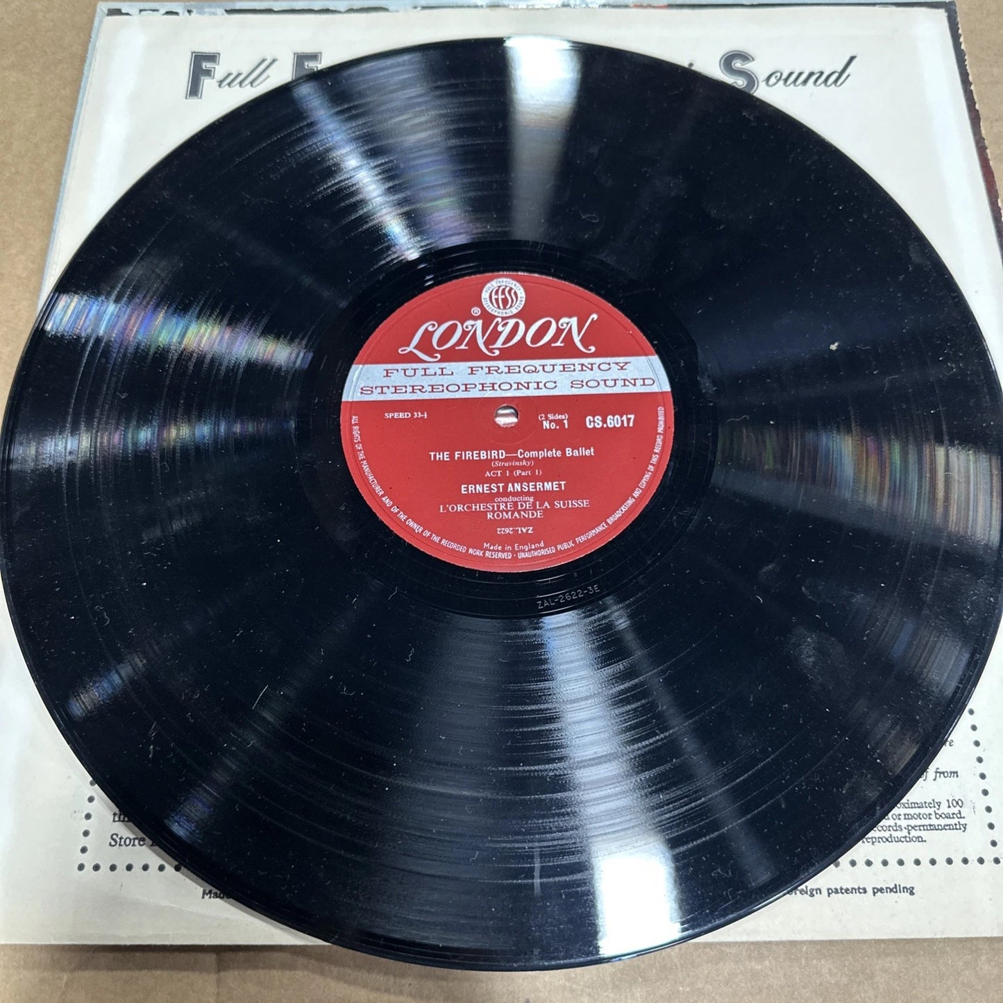 LONDON CS 6017 STRAVINSKY The Firebird ANSERMET 1958 Vinyl LP Ballet Blue Back