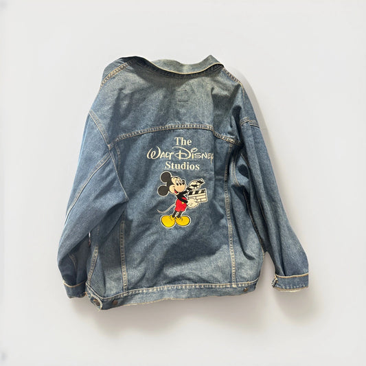 VTG Disney Denim Jacket Men Medium Blue Mid Wash Mickey Embroidered Sewn Y2k 90s
