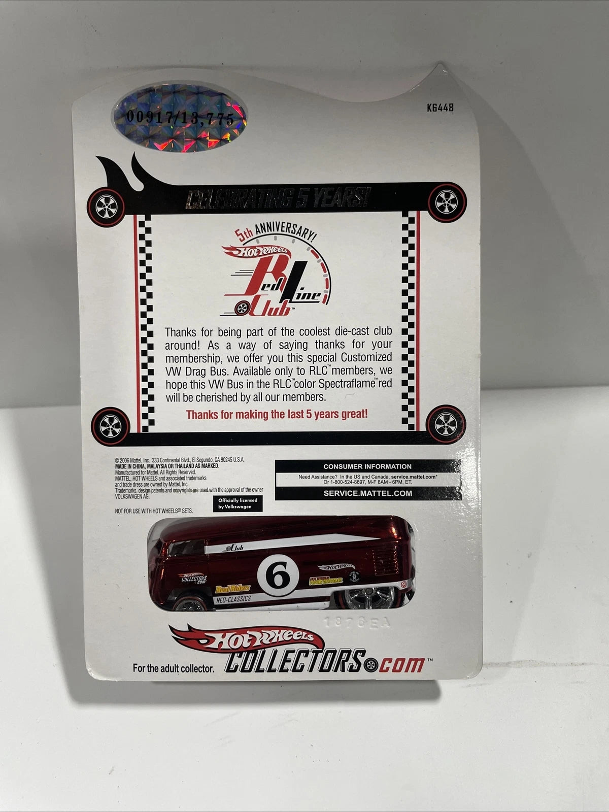 Hot Wheels Redline Club RLC Exclusive 2006 Customized VW Drag Bus 00917/13775