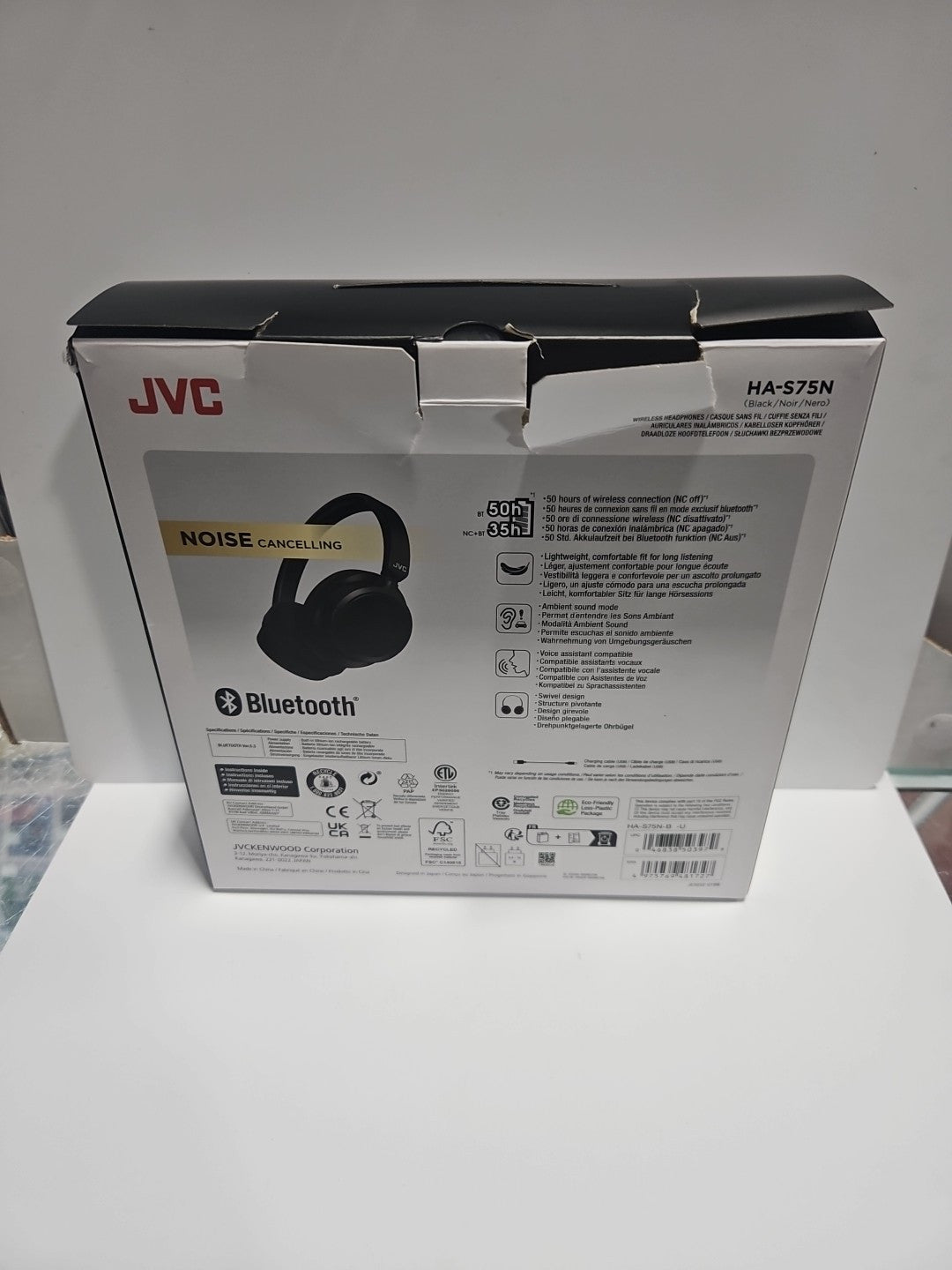 JVC Noise Cancelling Wireless Headphones (HA-S75N) Black
