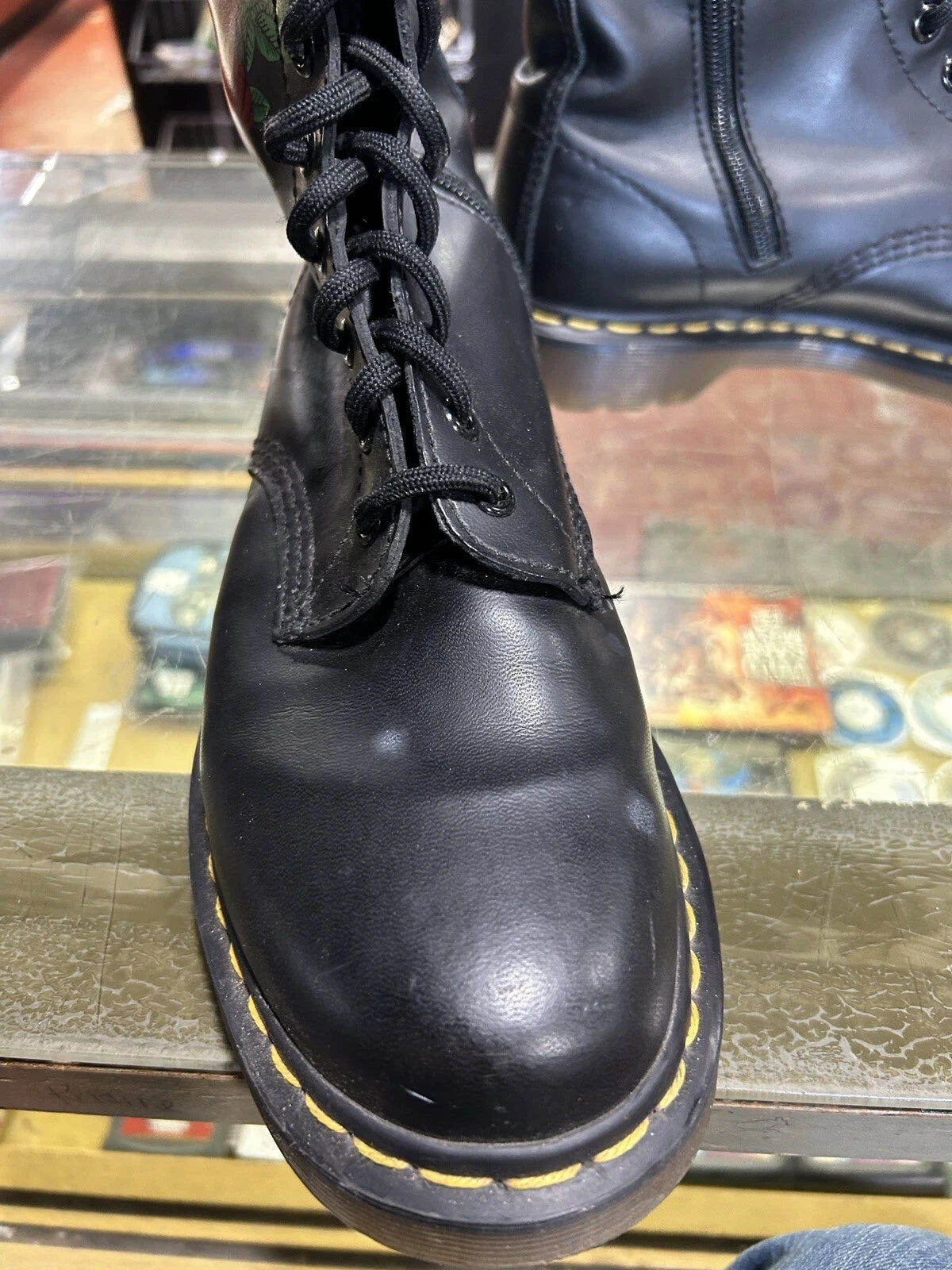 Dr Martens Womens Vintage Burlesque Boots Size 7 Black 14 Eye Mid Calf