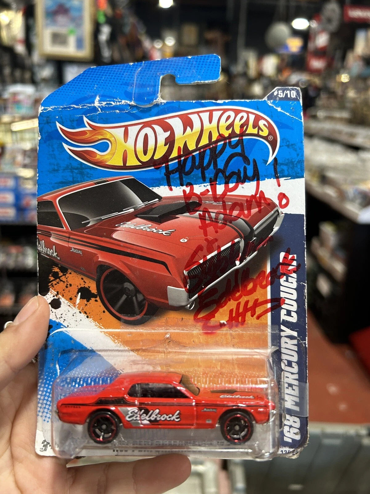 Hot Wheels Edelbrock Signed Card 68 Mercury Cougar