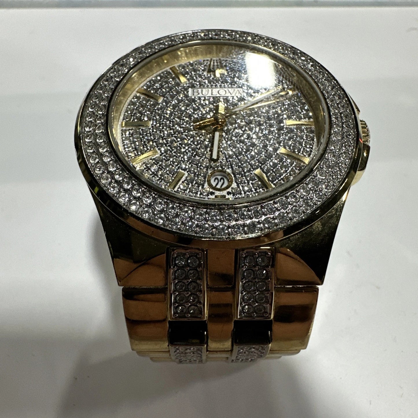 Bulova 98k102 Crystal Accented Stainless Steel Gold Tone Date Men's Watch