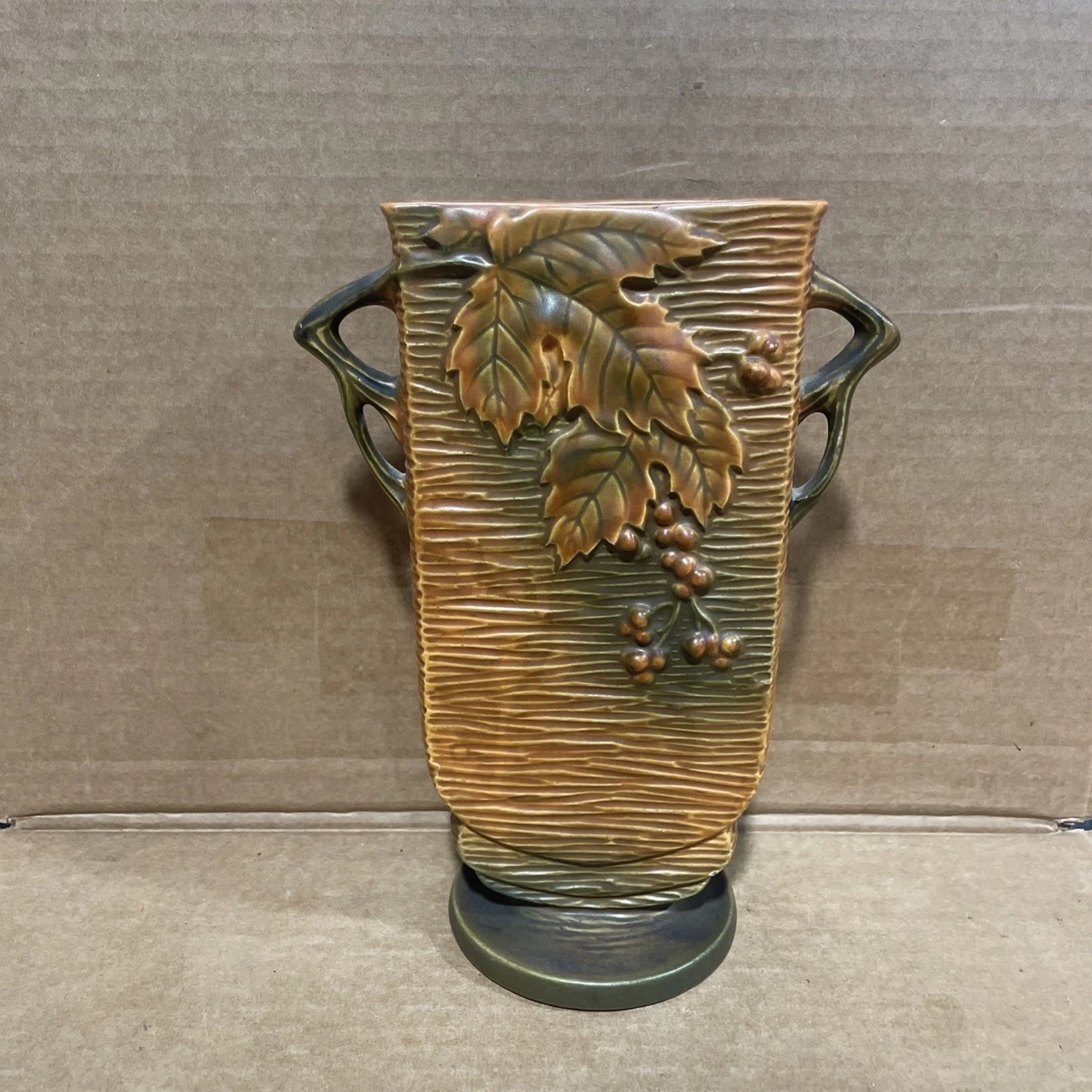 Roseville Art Pottery Square Vase 36-9” Bushberry Brown