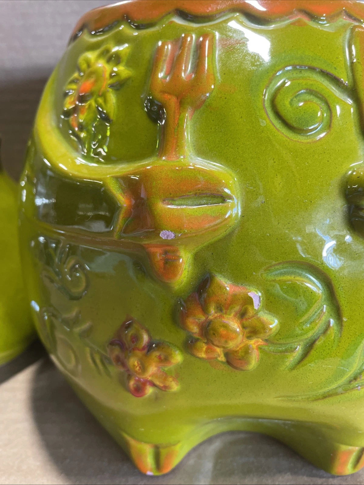 Pacific Stoneware 1968 Flower The Pig Cookie Jar Green Rare Vintage