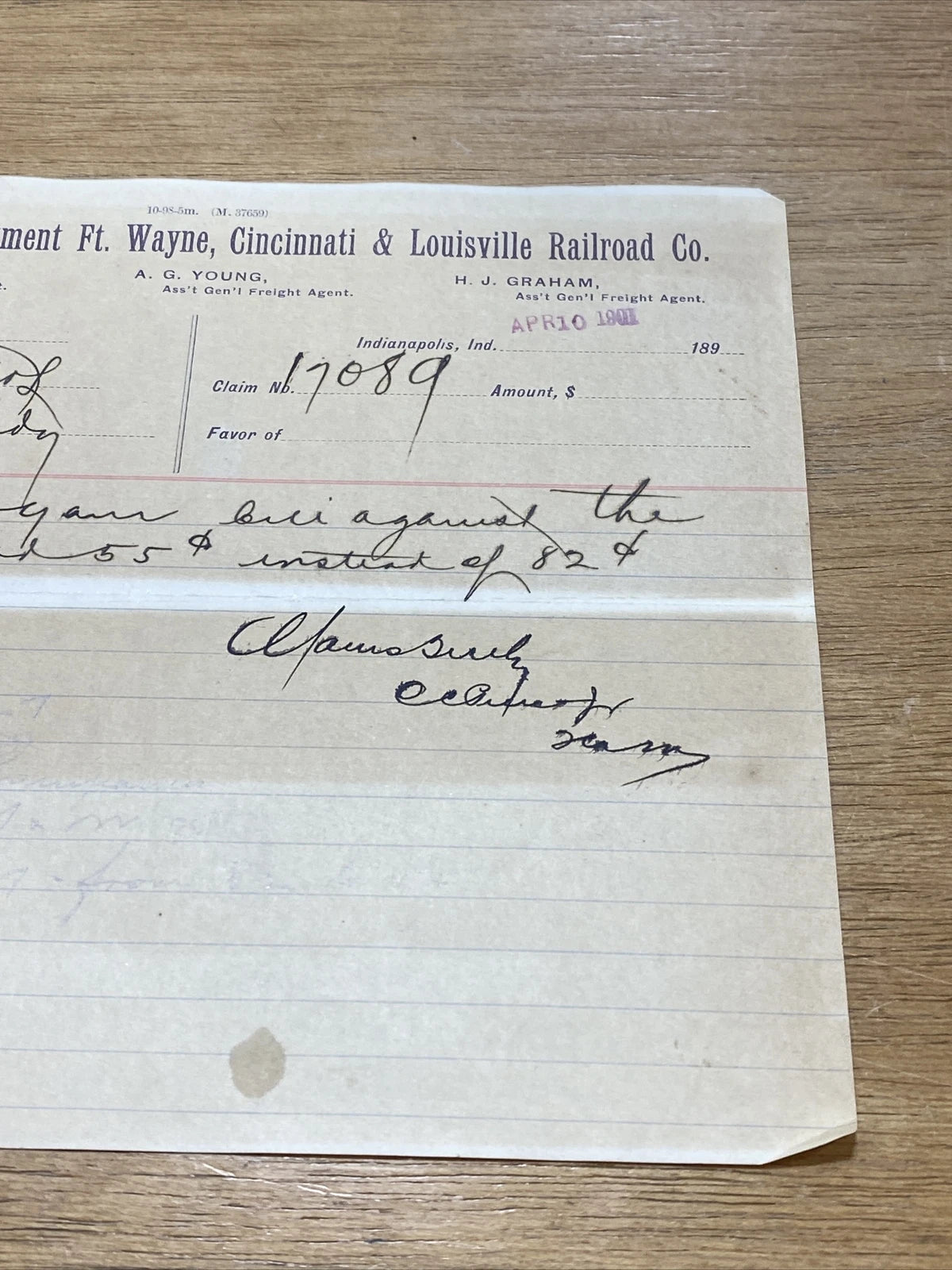 Vintage 1901 General Freight Ft Wayne, Cincinnati & Louisville Railroad Railway