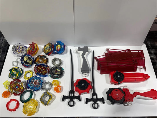 Beyblade Style With Interchangeable Parts Launcher Rip Cord Lot Of 11