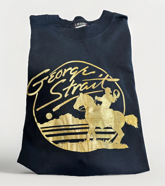 George Strait On Tour T-shirt Screen Stars Best Large Black And Gold Shirt