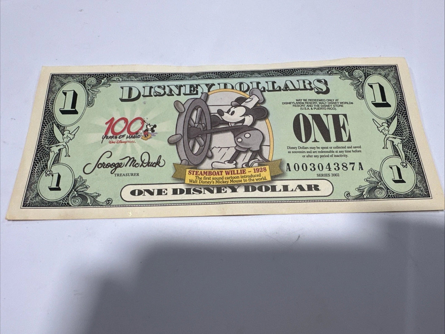 Disney Dollar Steamboat Willie $1 Denomination Series 2002 Uncirculated