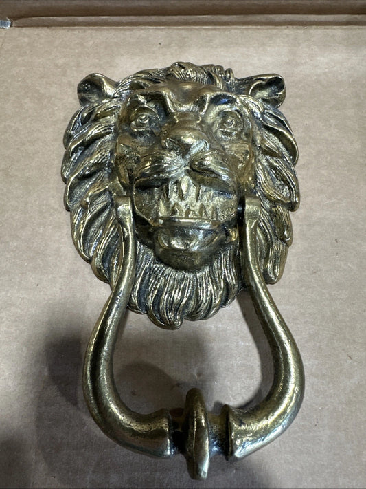 Vtg DOOR KNOCKER CAST SOLID BRASS REGAL LION'S HEAD
