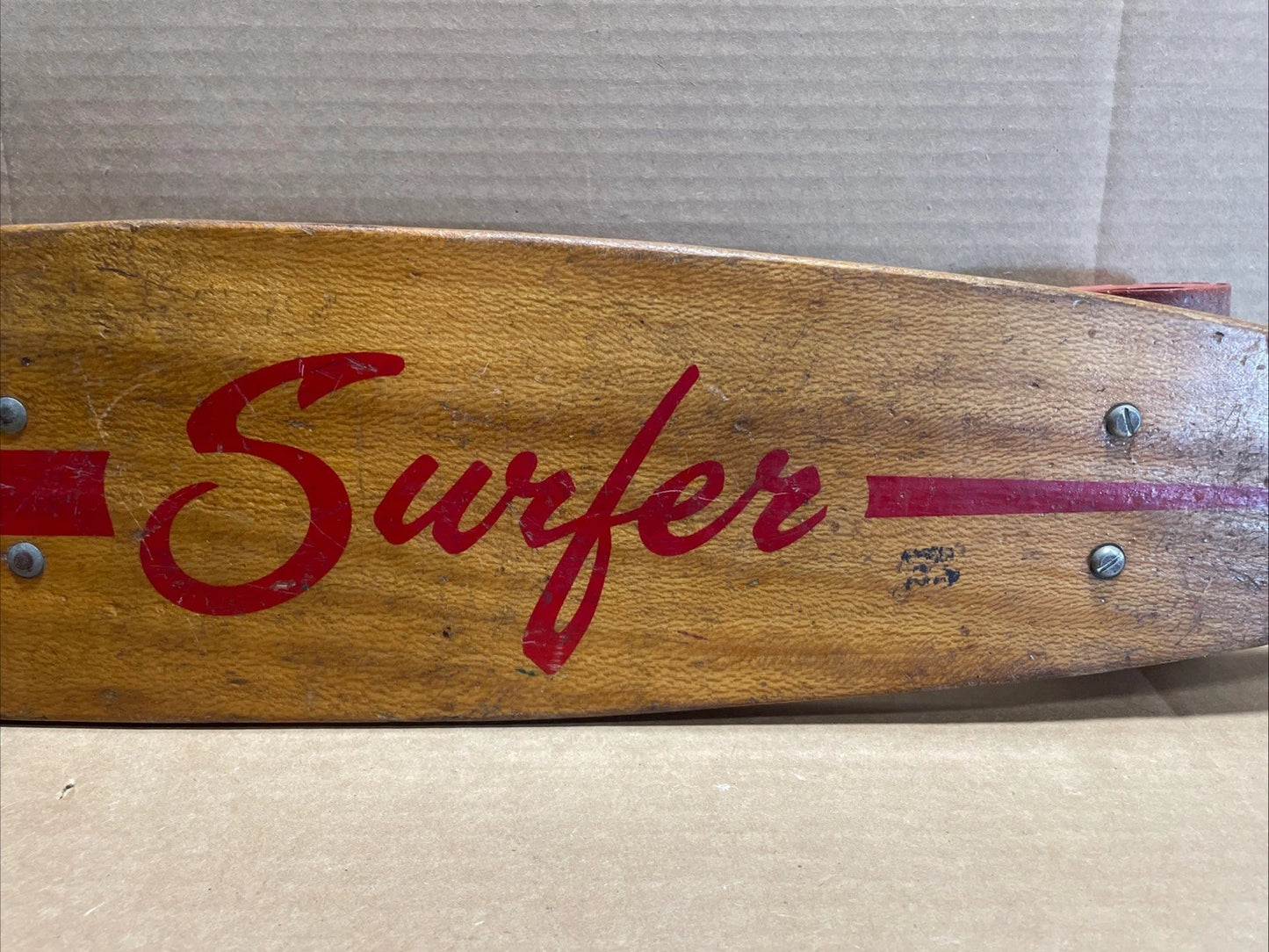 Antique Vintage 1960s Wooden Wood Early Skateboard "Surfer" Rare Vintage
