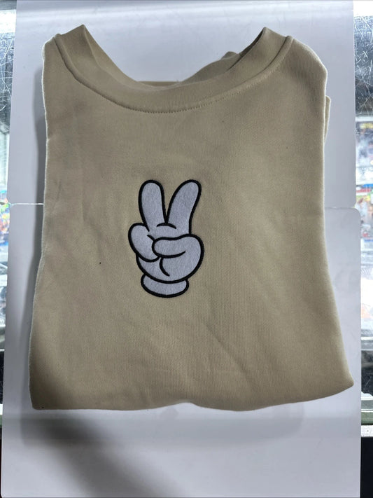 Authentic Disney Mickey Mouse Peace Sign Beige Pullover Sweatshirt Adult Large
