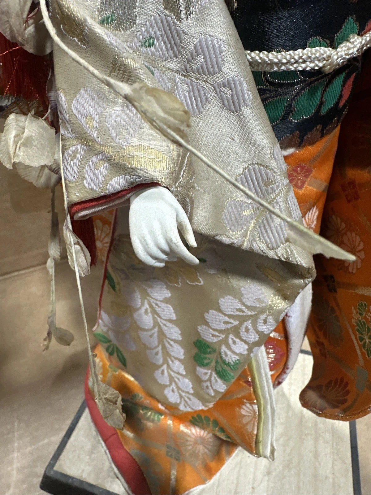 Vintage Japanese Gofun Doll Fuji Musume Kimono Geisha Maiko Wisteria Branch