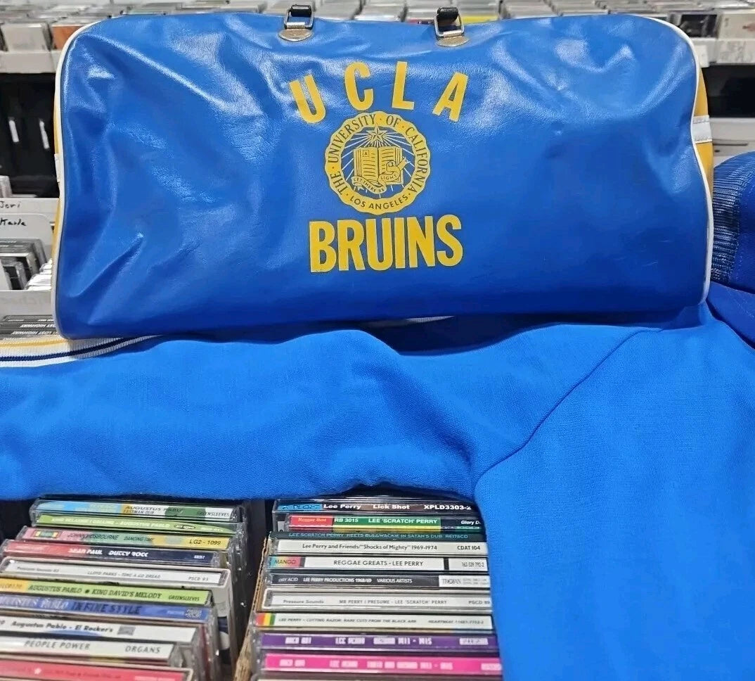 VINTAGE UCLA BRUINS LEATHER BAG WITH JACKET LARGE & HAT RARE