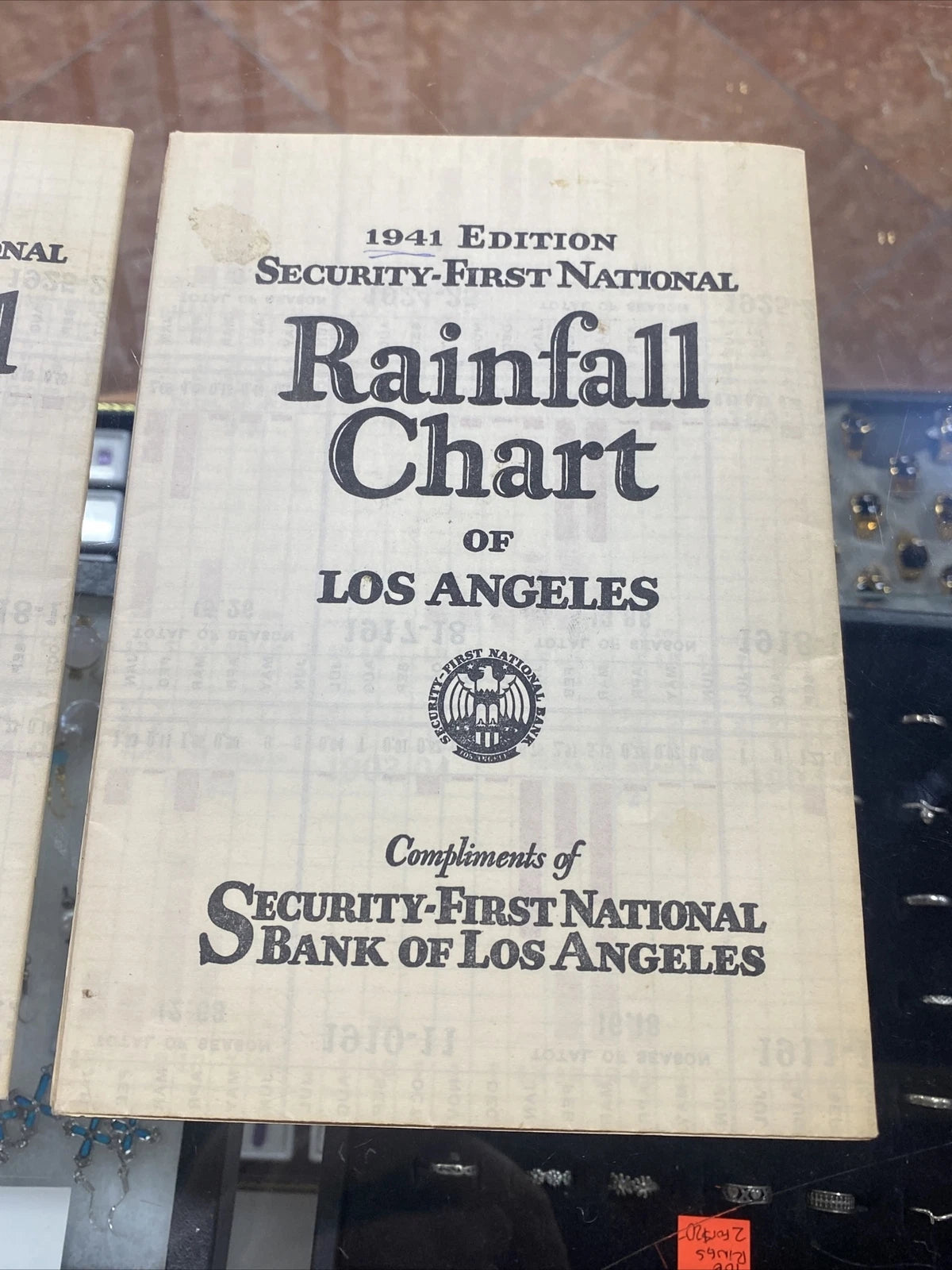 (2)1941 ED. SECURITY-FIRST NATIONAL RAINFALL CHART LOS ANGELES COUNTY 25" X 22"