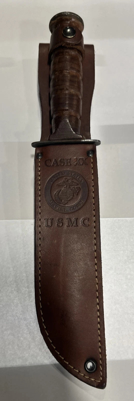 Case XX USMC Combat Knife & Leather Sheath US Marine Corps 1992 USA Fixed Blade