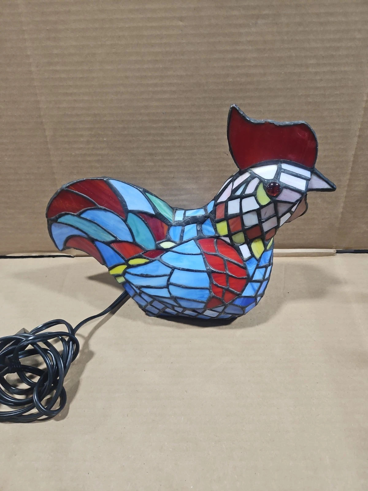 Vintage Tiffany Style Stained Glass Chicken Rooster Lamp Farmhouse Works