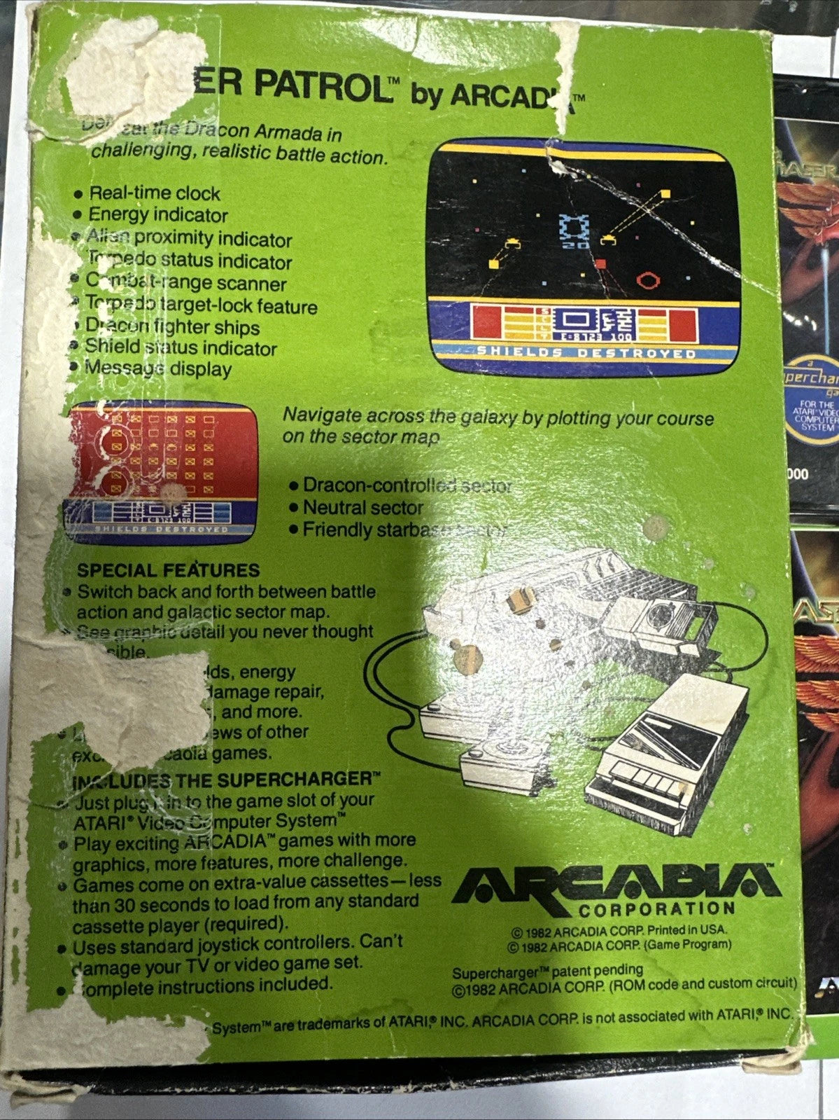 Phaser Patrol (Atari 2600, 1982) Cassette Game and Adaptor Vintage