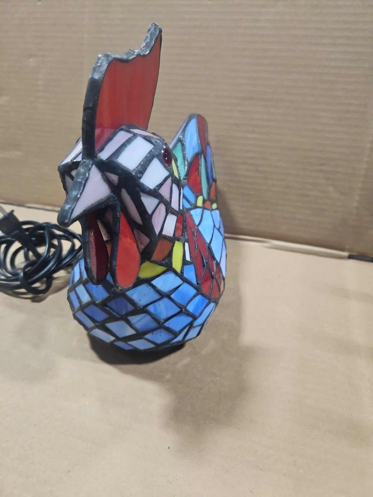 Vintage Tiffany Style Stained Glass Chicken Rooster Lamp Farmhouse Works