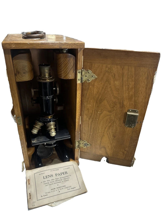 Antique Bausch & Lomb Optical Co Microscope 4mm 19mm 16mm Lens With Old Film