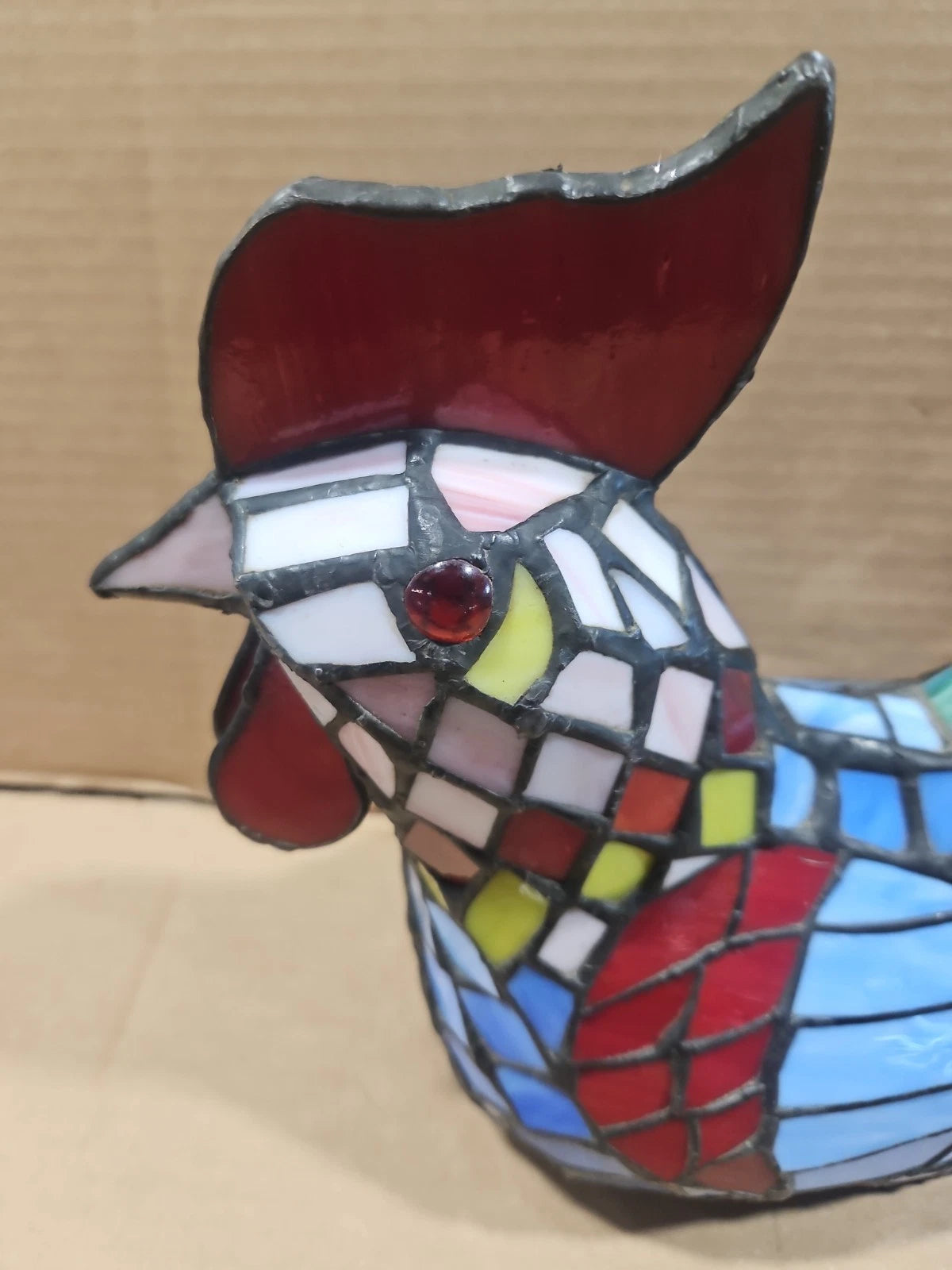 Vintage Tiffany Style Stained Glass Chicken Rooster Lamp Farmhouse Works