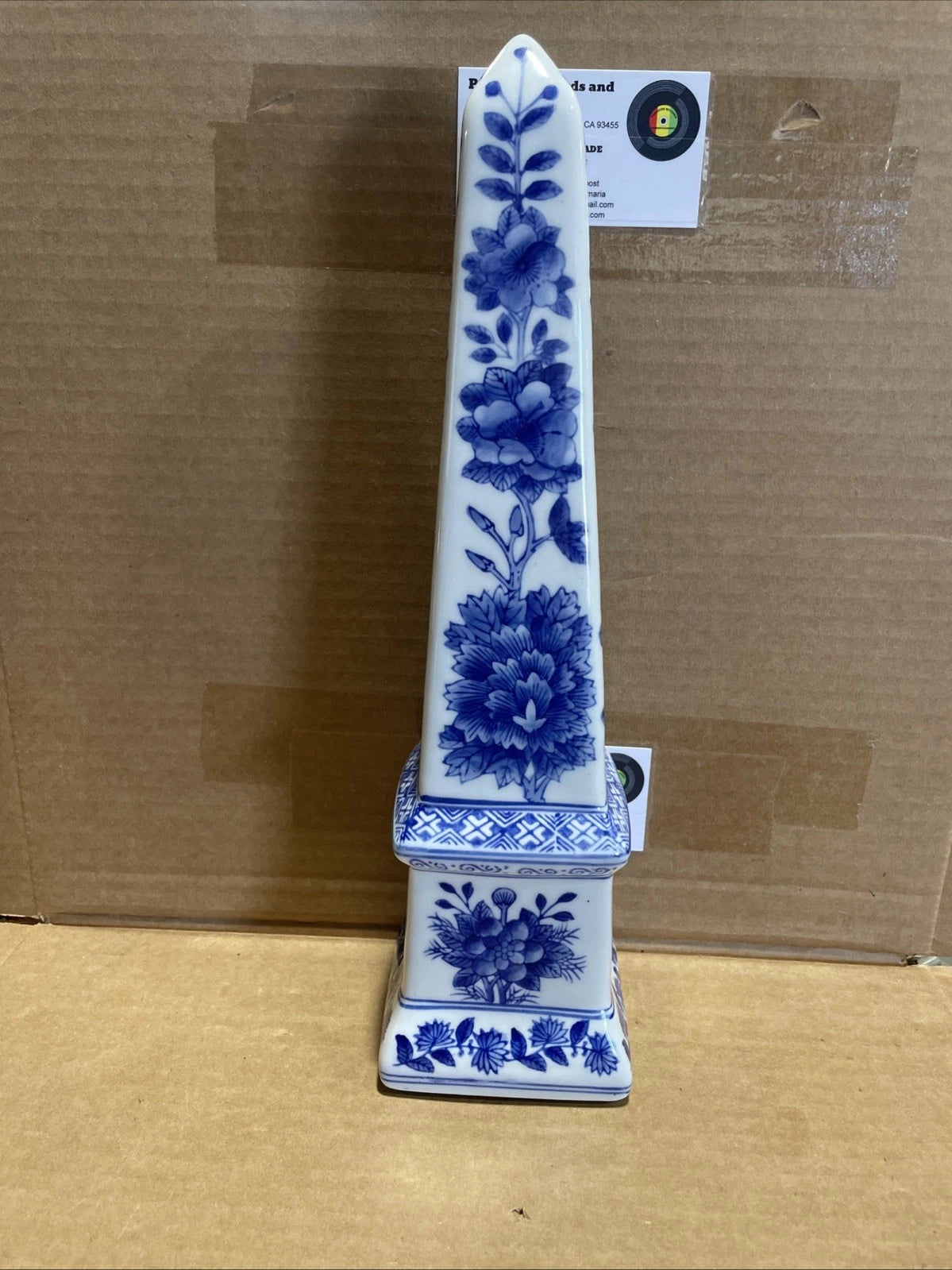 Neoclassical French Country Porcelain Blue and White Obelisk