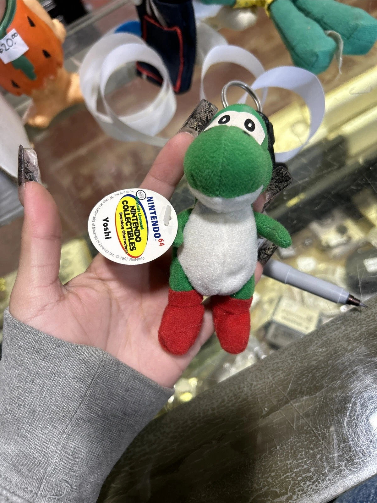Vintage Nintendo 64 Yoshi N64 Super Mario Beanbag Plush Tags 1997 BD&A Rare 7.5"