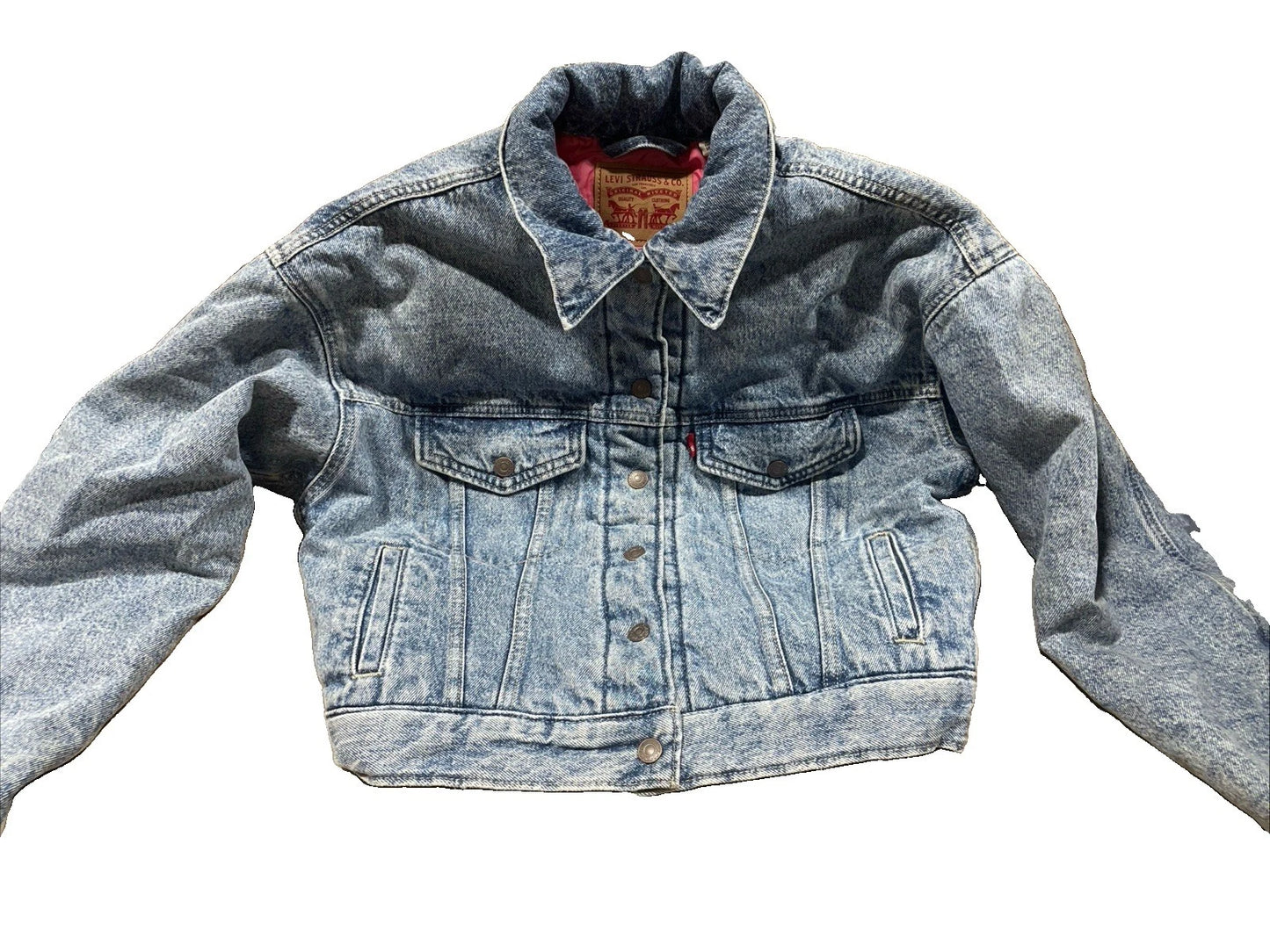 Levi’s Trucker Denim Jacket Lined Pink Interior Women’s Casual Size XS