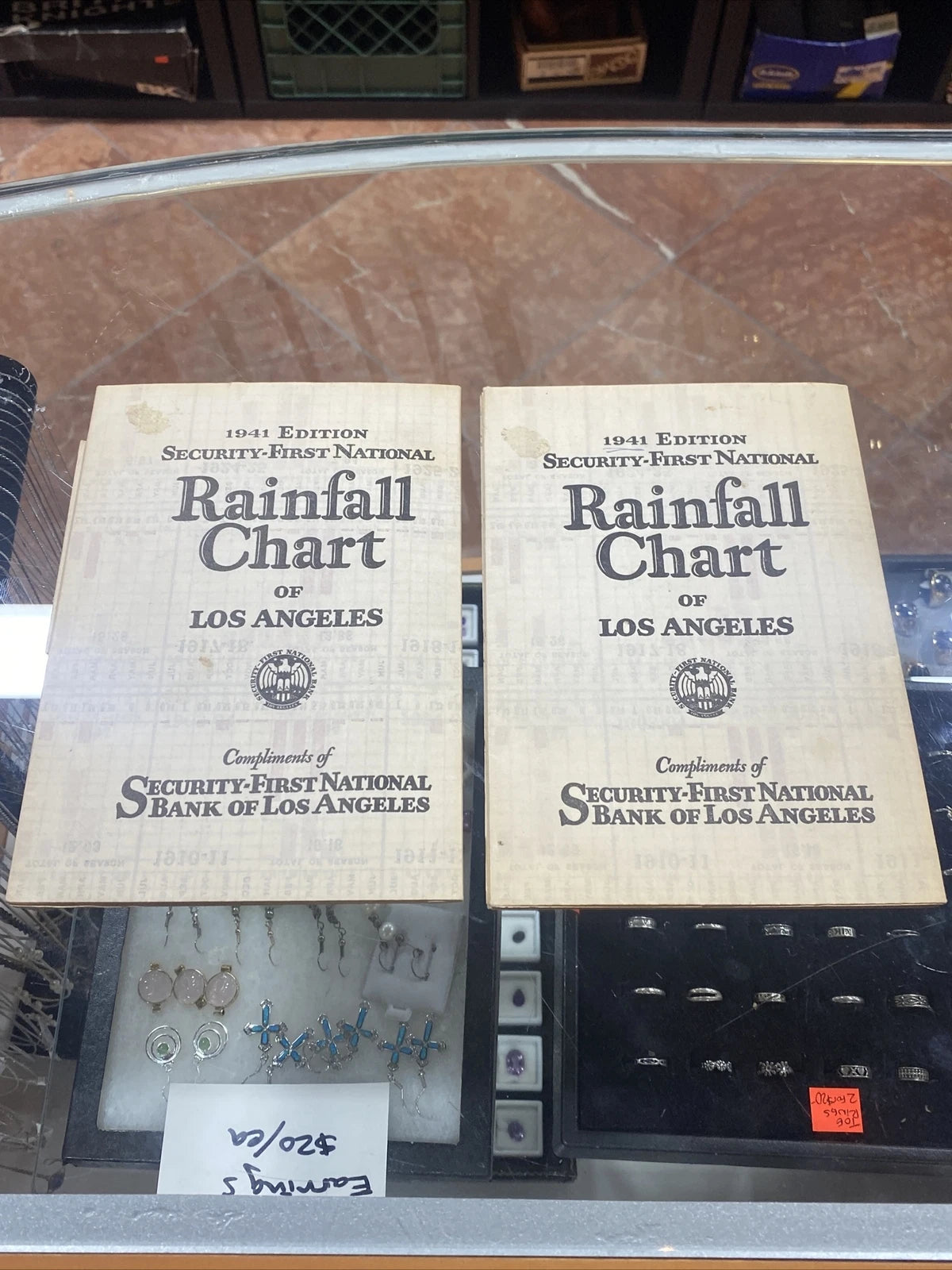 (2)1941 ED. SECURITY-FIRST NATIONAL RAINFALL CHART LOS ANGELES COUNTY 25" X 22"