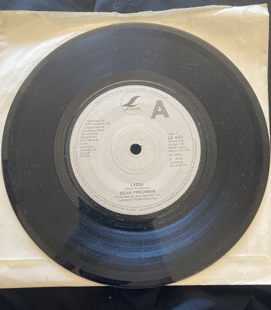 Dean Friedman ‎– Lydia Vinyl Vtg 7" Single UK Lifesong LS 403 1978 EX grade