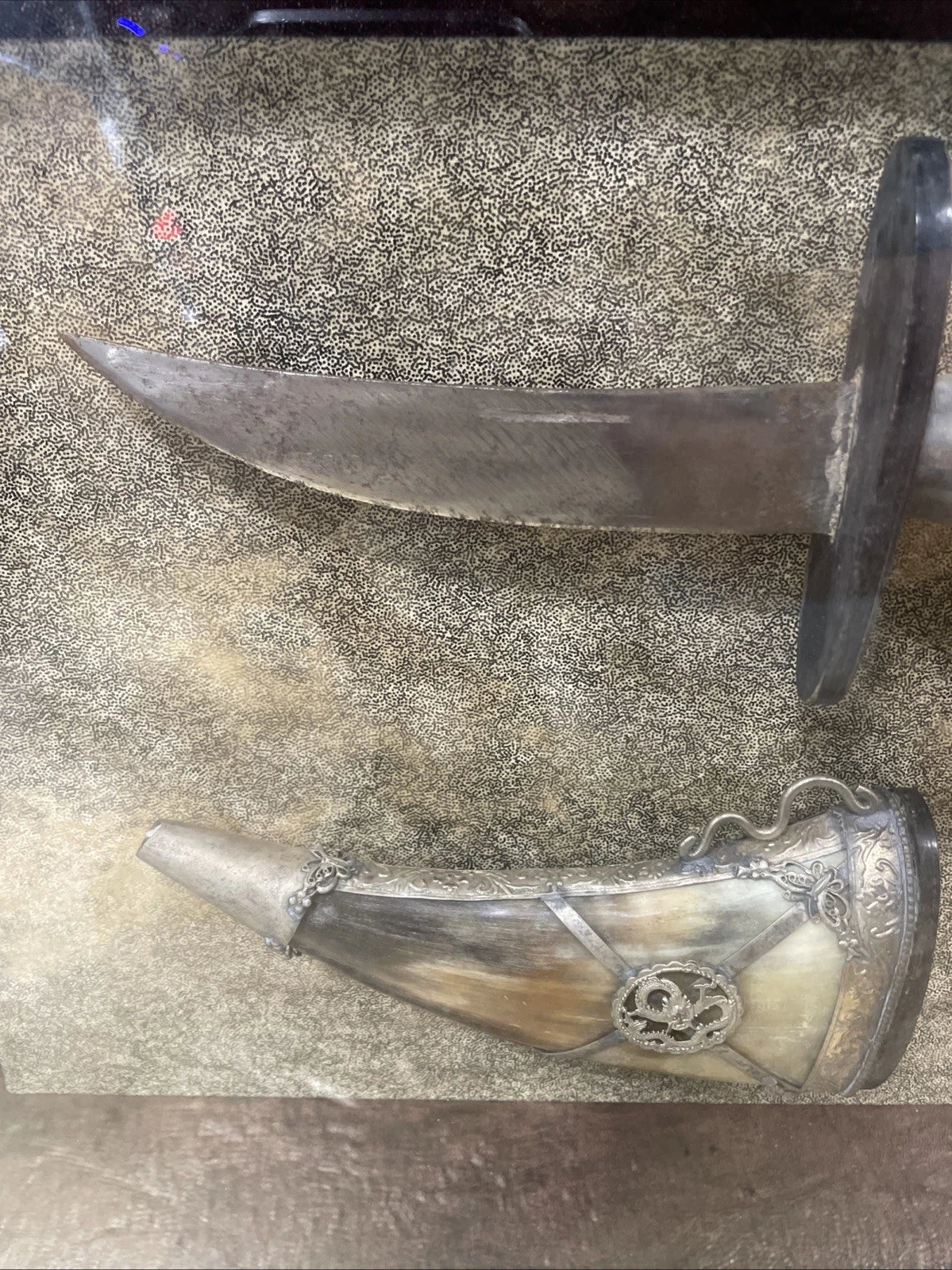 Knife Dagger With Horn Scabbard Shadow Box Replica Vintage Rare Unique