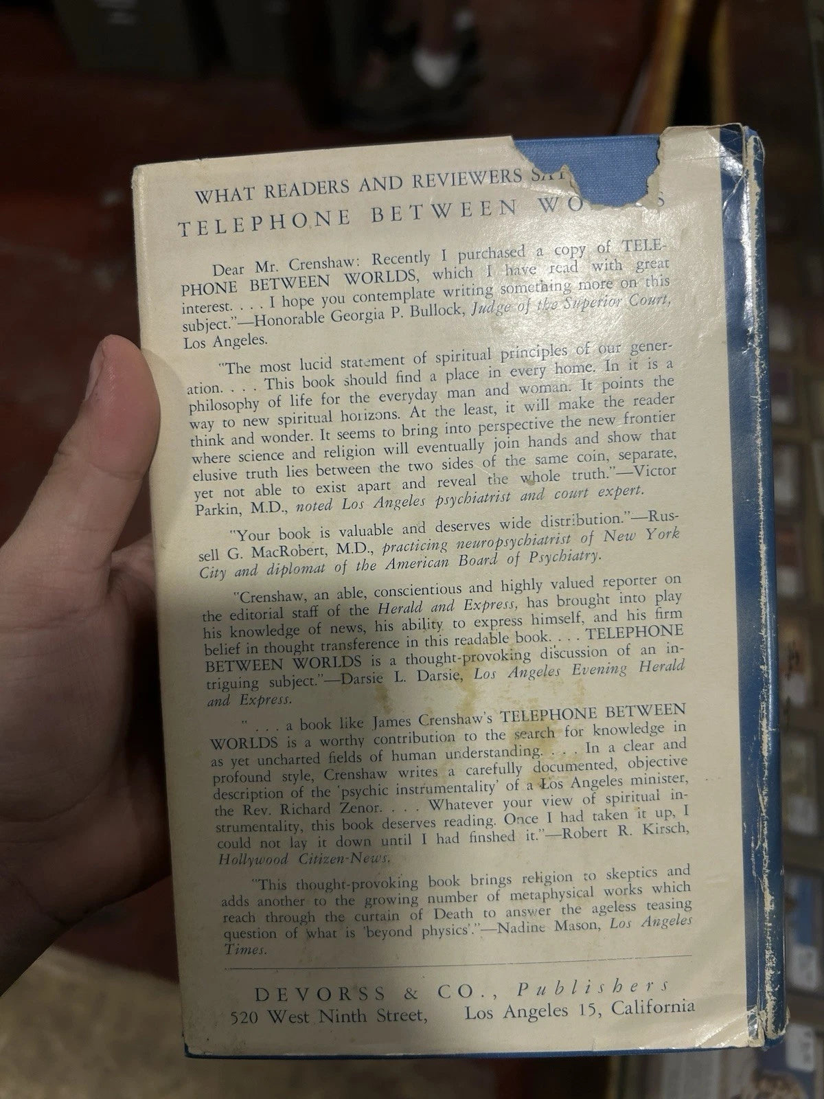 Telephone Between Worlds by James Crenshaw (Hardcover DJ) 1950 Spirits Occult